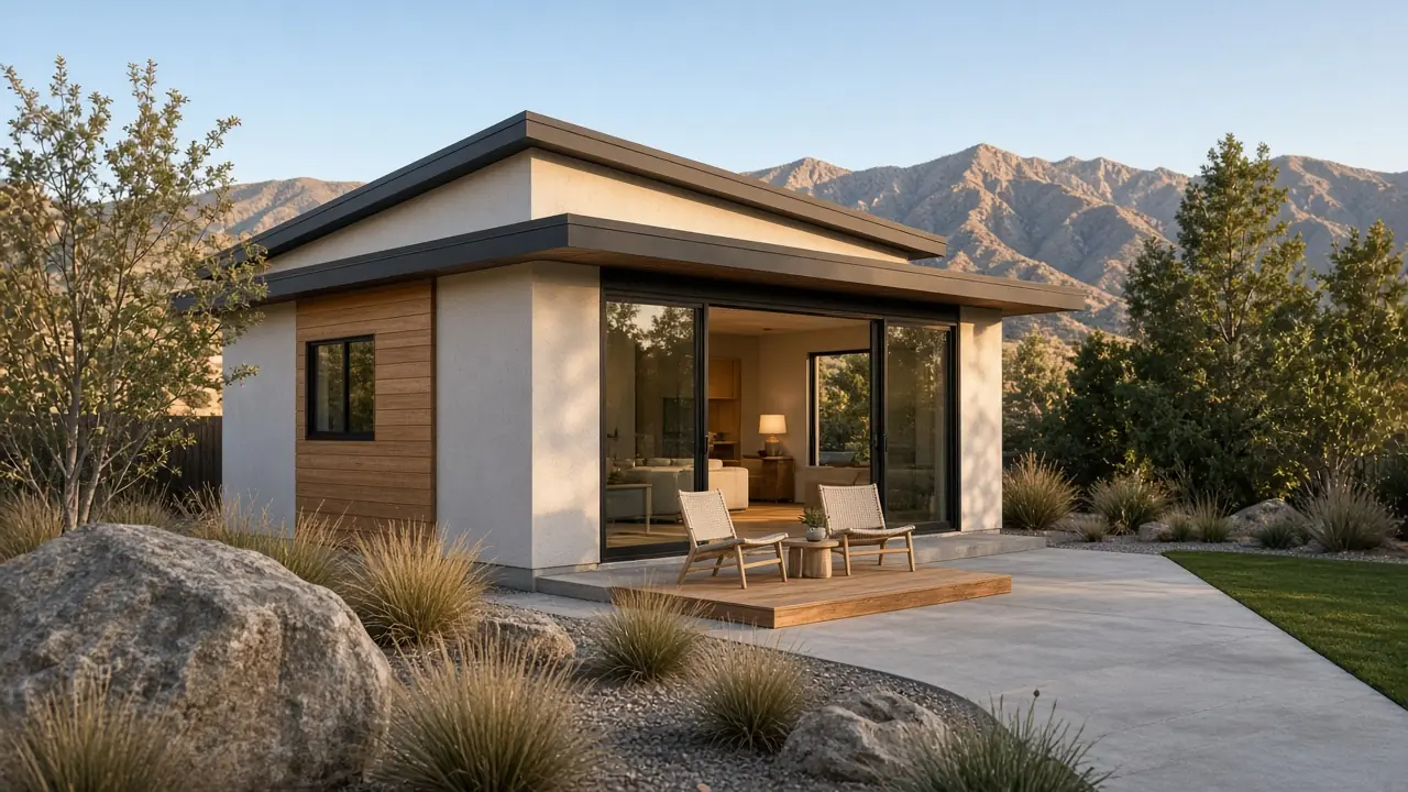 Architectural concept of a modern Utah backyard casita — not a completed project